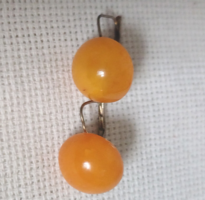 Antik Aranyozott Ezüst Fülbevaló Vaj Borostyán