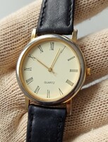 Retro Vintage Unisex Quartz Watch with Leather Strap, Gold Plated