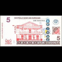 Suriname 5 Dollar 2012 P-162b UNC