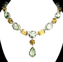 Authentic 354Ct Citrine and Green Amethyst 925 Silver Necklace