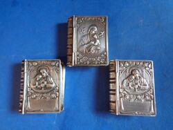 Francia antik ezüstözött rózsafüzértartó , könyves doboz