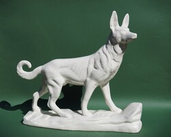 Különleges nagyméretű Art Deco kerámia figura belga juhászkutya malinois szobor  Emaux de Louviere