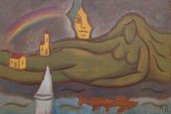 Zombory Zoltán (1941-2021) Kibúvó nap a Balatonnál 75x50cm olajfestmény EREDETI GARANCIÁVAL !!