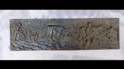 Sarkady ,bronz  dombormű  ,"szántó parasztok" 1960