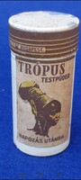 Vintage fémdobozos "Trópus Testpúder" napozás utáni,Technokémia K.T.Sz.-től eredeti tartalommal
