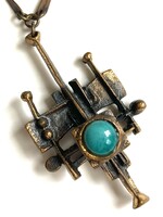 Péri József modernista konstruktív - brutalista bronz nyaklánc