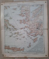 Eredeti Balkán-félsziget Stielers Hand-Atlas térkép (1905) Égei-tenger, Dardanellák és Boszporusz
