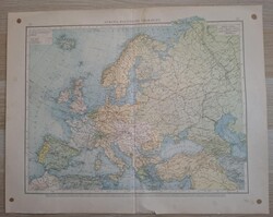 Eredeti antik Európa térkép (1895) politikai áttekintés, fő vasútvonalak és telegráfvonalak jelölve