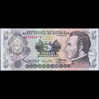 Honduras 5 Lempiras 1989 P-63b UNC
