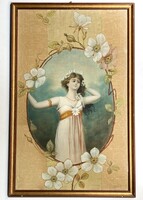 Art nouveau, art nouveau, large antique silk painting