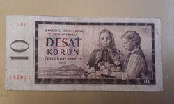 Csehszlovákia 10 Korona Bankjegy 1960