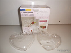 VÁZA - 2 db - ÚJ - ALKUKÉPES - TCHIBO - SZÍV - FÜGGESZTHETŐ - ÜVEG - 13 x 13 x 4 cm - VASTAG