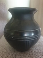 Nádudvari fekete virágmintás, kis méretű váza