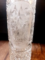 Henger Alakú Szarvasos,Vadászos Ólomkristály Váza