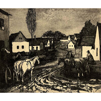 Bencze László (1907-1992) Malom előtt - múltba repítő grafikai alkotás /számlát adunk/