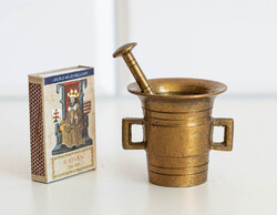Füles mini réz mozsár törővel - vintage dísztárgy, konyhai eszköz