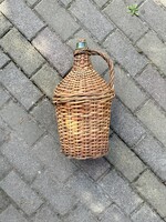 Régi fonott demizson zöld üveg