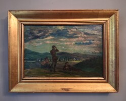 Kernstok Károly (1873-1940): Hikers (Hikers with the landscape of Nyergesújfalu in the background)
