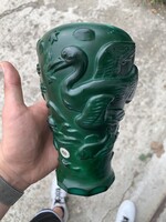 Gyönyörű art deco malachit zöld üveg váza