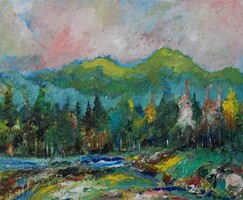 Őszi harmónia a hegyekben – Varga Anikó akril festménye