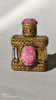 Antique Perfume Bottle with Copper Fittings and Carved Mineral Stone