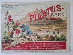 Szecessziós reklám-lap 1900 körüli. Pilatus-bahn Luzern- Hotel Pilatus-Kulm. 4 nyelvű ritkaság