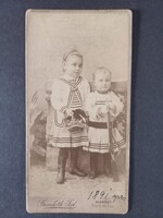 Antik kabinetfotó 1891-ből  2 gyermek ünnepi tengerész ruhában Goszleth István budapesti fényképész