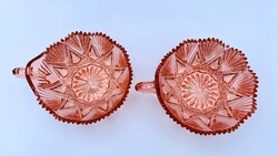 Antik viktoriánus George Davidson lazacrózsaszín üveg tálka Victoria & Albert minta