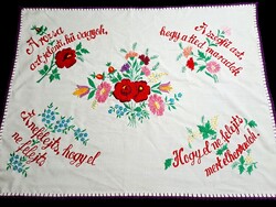 Nagyon szép hímzett, feliratos konyhai falvédő 74 x 56 cm