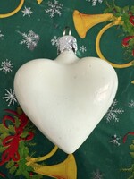 Régi üveg szív fehér karácsonyfadísz fenyődísz