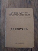 Régi papíráru árjegyzék , katalógus 1925-ből, papírrégiség, Stern Arthur kereskedő árjegyzéke