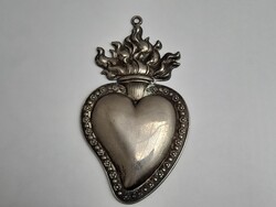 Antik nagyméretű ezüstözött Jézus szíve dísz