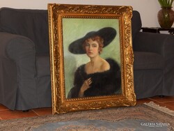 "Csinszka"  70 x 60 cm-es pasztell képen, tekintélyes keretben, ismeretlen mester alkotása