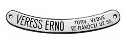 Veress Ernő VIII. Rákóczi ut. 55. Törv. Védve - zománc tábla