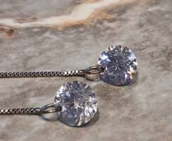 Swarovski-stone long stamped silver earring