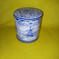 Holland motívumos, fém doboz, pléhdoboz, teatartó, fűszertartó, tároló doboz.