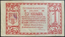 Esztergom 1 Korona utalvány 1919 XF