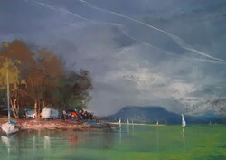 Pósa Ede - Boglári kikötő 34 x 48 cm pasztell, papír