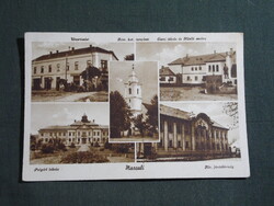 Képeslap,Marcali,iskola,templom,hősök szobra,bíróság,utca látkép,részlet,Barasits Bp. kiadás,1940-