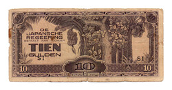 Holland India Japán megszállása 10 Gulden Bankjegy 1942 P125c