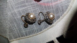 Antik - csavaros ezüst--( 1920 - 1950 ) évek - fényes csiszolt  markazitokkal- egyedi ékszer szépség