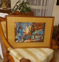 Xantus Gyula antik festmény! Pesti forgatag!