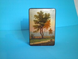 Régi Orosz Kézzel festett FEDOSKINO lakkozott ékszer doboz.