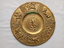 Réz falitányér Szent István 1100 éves jubileuma iparművész 21cm 997g falidísz