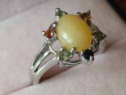 Mézopál 925 ezüst gyűrű színes zafírokkal 54