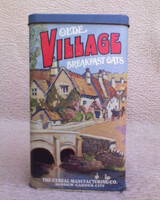 Vintage Olde Village reggeli zabpehelyes fémdoboz