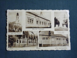 Képeslap,Monor,mozaik,templom,iskola,trianoni emlékmű,legényegylet,dohányáruda kiadás Monor,1941-