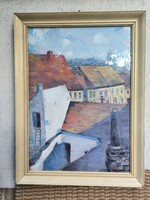 Vàros làtkép tàjkép Szentendre vàszon festmény Hajdú B.Làszló 1967