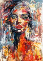 Tűzben született! Kiemelkedő kvalitású absztrakt expresszív portré! Igazi gyűjtői darab!