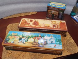 Retro karácsonyi sopianae szofi cigaretta bádog pléh dobozok együtt dohány kádár szocreál 2 b7